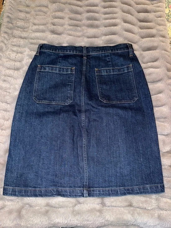 J. Crew High-Rise Dark Blue Denim Pencil Skirt with Front Buttons - Picture 2 of 14